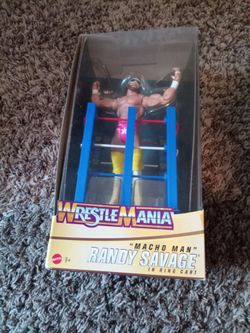 "Macho Man" Randy Savage Wrestlemania 3 action figure with ring cart.