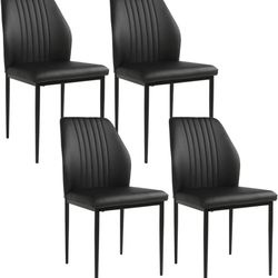 Dining Chair PU Leather Living Room Chair Modern Kitchen Armless Side Chair with Metal Legs (Black, Set of 6）