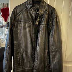 Buckle Black Leather Jacket Size L