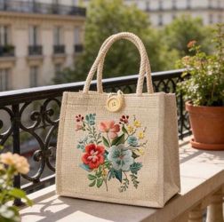 Beautiful Floral Jute Tote Small all purpose bag