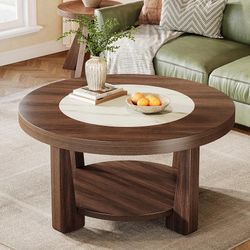 Coffee Table, 2-Tier Round Coffee Table with Heavy-Duty Wood Tabletop for Living Room, NEW 