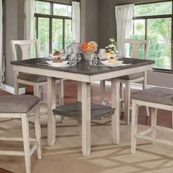 Brand New Antique White & Grey 5pc Counter Height Dining Table Set 