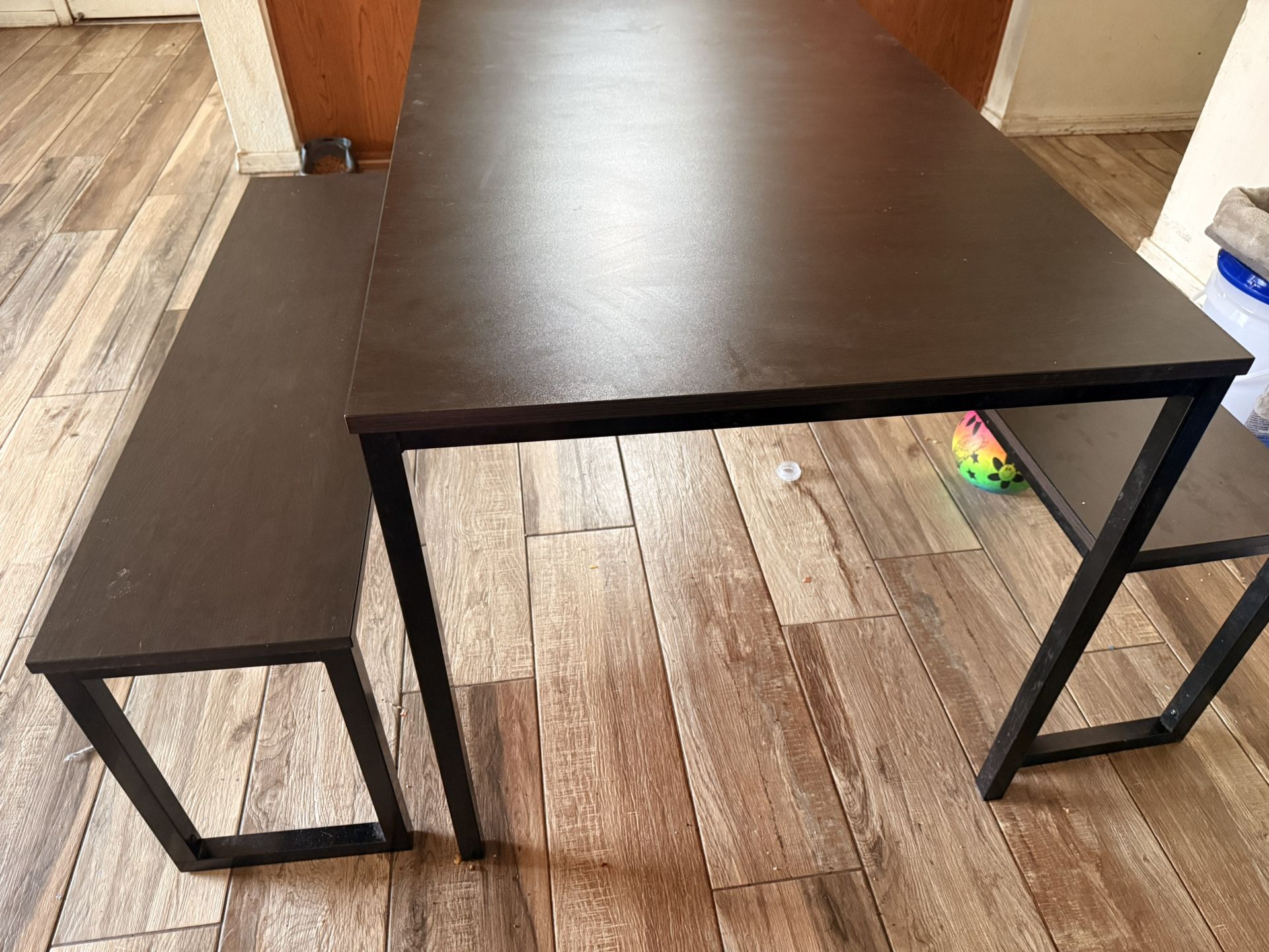 Dining table with two benches