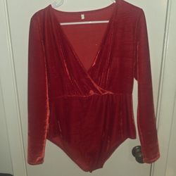 Suede Red Bodysuit Blouse. Size S- M. New