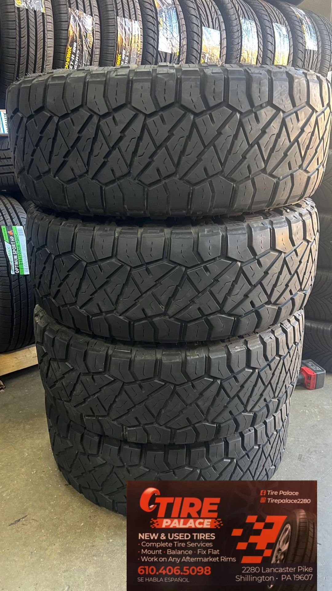 Used tires 285/65/18 nitto all terrain mount & balance recycling included $450