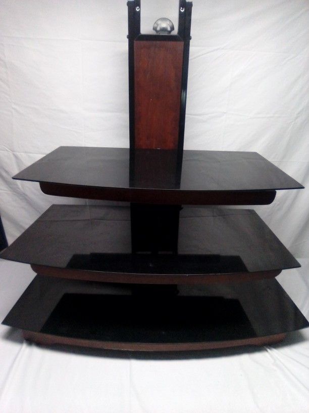 3 Tie3 Dark Glass And Wood Tv And Stereo Stand In