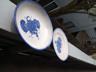 Pair Of Italian PV Pottery Vietri -Italy Blue Grapes UVA Large Platters 13.5''