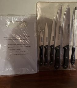KOCH MESSER Stainless Steel Kitchen Cutlery Set of 5 Knives & Sharpener& cutting