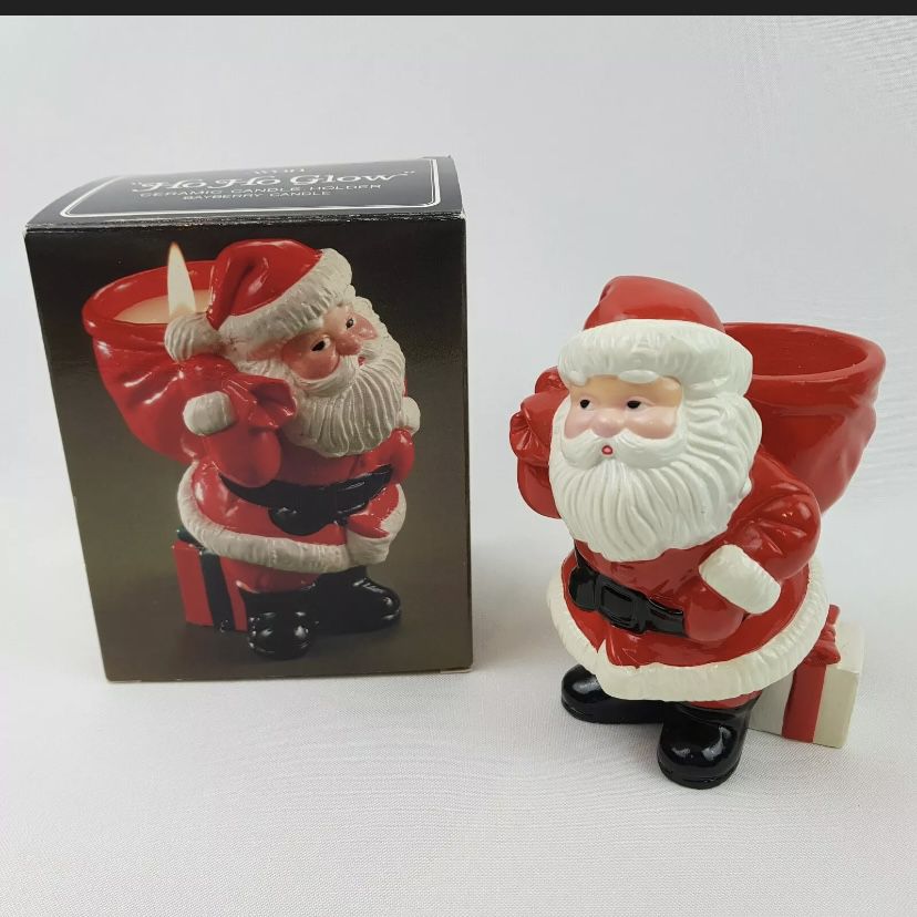 Avon "Ho Ho Glow" Ceramic Candle Holder Bayberry Candle