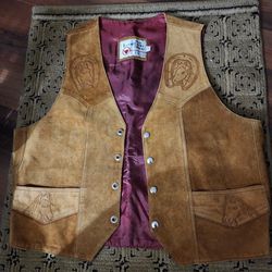 New Brown Suede Leather Vest Size LARGE