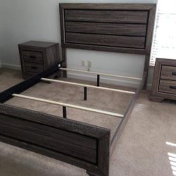 Follow Grayish / Dark Brown Queen Bedroom Set ( Dresser, Mirror, Chest , Nightstand) Delivery 🚚