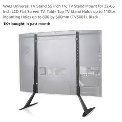 WALI Universal TV Stand 55 inch TV, TV Stand Mount for 22-65 Inch LCD Flat Screen TV, Table Top TV Stand Holds up to 110lbs Mounting Holes up to 800 b