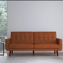 Modern Futon, Camel Faux Leather