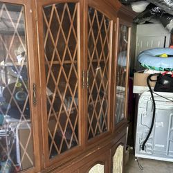 Dark Cherry Finish Rosewood Flower and Bird Motif Oriental China Cabinet