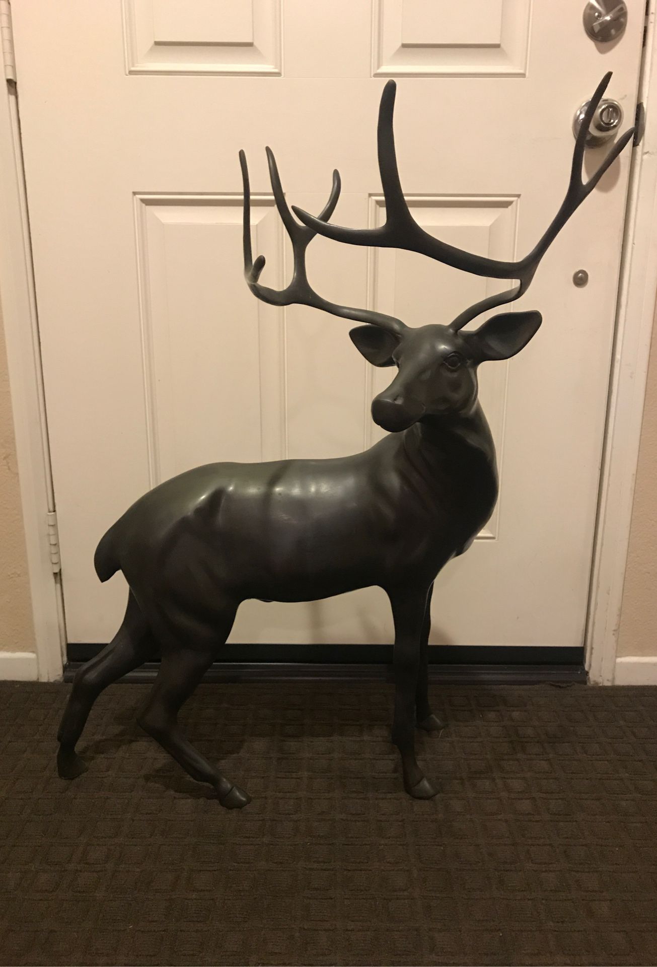 Large brass or bronze metal deer statue