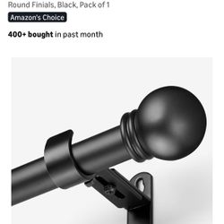 Curtain Rods for Windows 16 to 120 Inches, Curtain Rod Max Adjustable Length of 132 IN, 1" Diameter Drapery Rods Round Finials, Black, Pack of 1