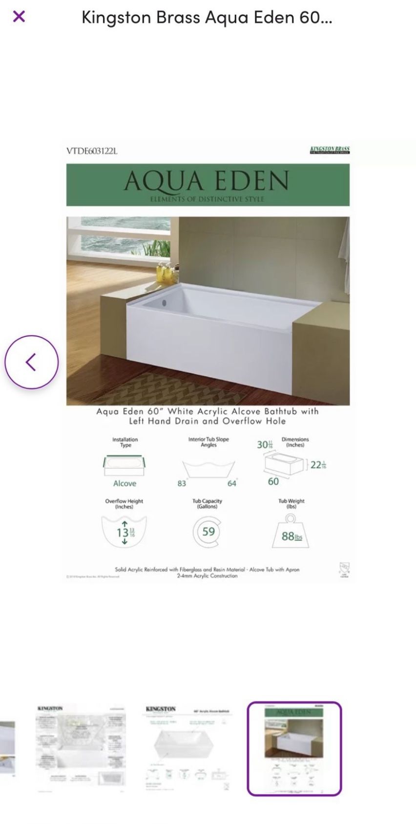 Brand New Alcove Bathtub