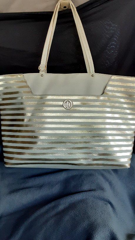 TOMMY HILFIGER * WOMEN'S TOTE BAG** GOLD/ CREAM **