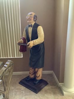 Butler/Restaurant Waiter Life Size Approximately 6 Feet 3 Inches Resin Statue Home Prop Decor. Can be displayed as a collectible item or as a function