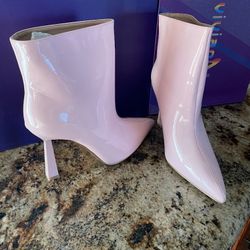 vivianly Pointed Toe Ankle Boots For Women Mid-Calf Stiletto Heeled Booties Size 8 Pink