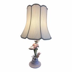 Vintage Hand-Painted Figural Farmer Lamp - Mid-Century Style, 31" Tall