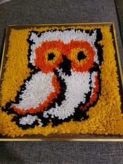 Vintage MCM 1960s Owl Latchwork Frame 14" Boho