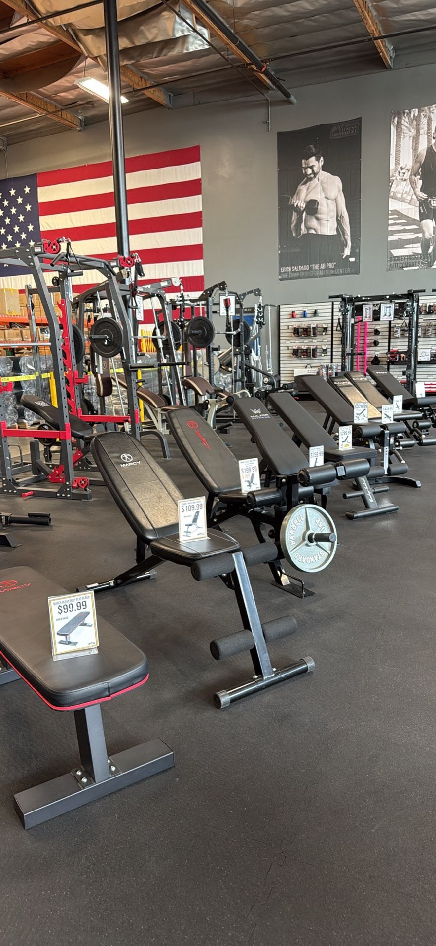 Olympic Adjustable Bench – Home Gym – Squat Rack – Olympic Plates – Dumbbells – Rubber Flooring