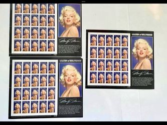 3 Sheets Marilyn Monroe US Postage Stamps 1995 “Legends of Hollywood” Series