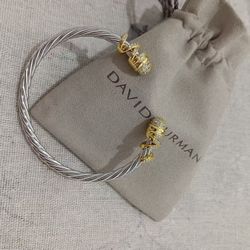 David Yurman Sterling Silver with 18K Yellow Gold and Diamonds Bracelet