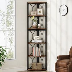 J0174 6-Tier Corner Shelf, 67" Corner Bookshelf Shelving Unit