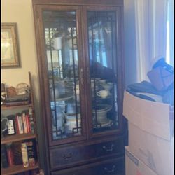 THE BEST DEAL YOUR EVER GOING TO FIND FOR A Beautiful Antique Wood Finish China Cabinet With Sets Of China & Silverware. 