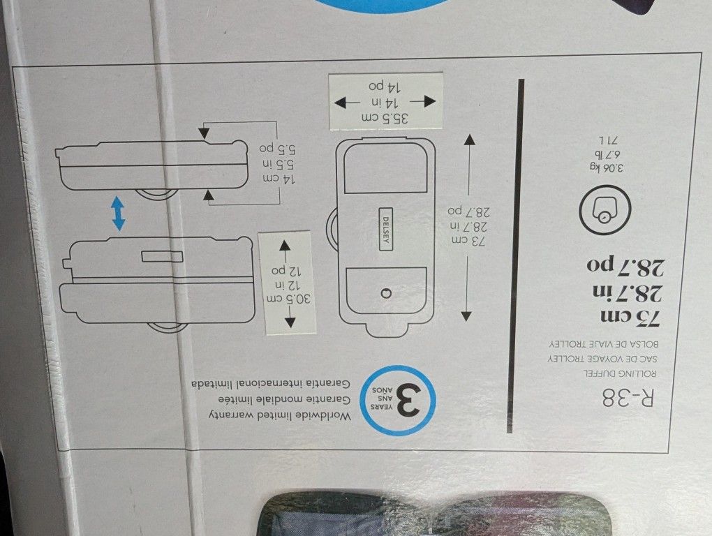 Delsey Paris R-38 Large 28" Rolling Duffle Bag and Suitcase - Water Repellant