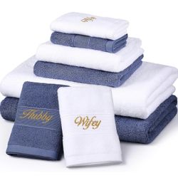 Peryiter 6 Pcs Hubby and Wifey Towel Set - New In Package 