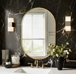 Oval Wall Mirror with Gold Metal Frame