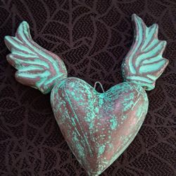 Teracotta Pottery Sacred Heart Wings Wall Decor Handmade Corazon Sagrado Wings