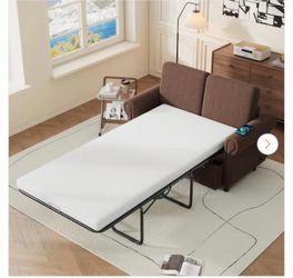Brown 57.9 in. Linen Pull Out Twin Size Sofa Bed Convertible Loveseat with Memory Foam Mattress, 2 USB Ports