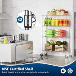 Heavy Duty Shelving Metal Shelves, 4 Tier Steel Wire Storage Rack, 48x18x72in Commercial Grade Adjustable Utility Shelf with 4" Wheels, 2400Lbs Capaci