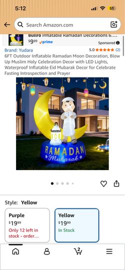 6FT Outdoor Inflatable Ramadan Moon Decoration