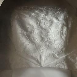 Embroidered White / Strapless Wedding Dress w/ Shoulder Wrap