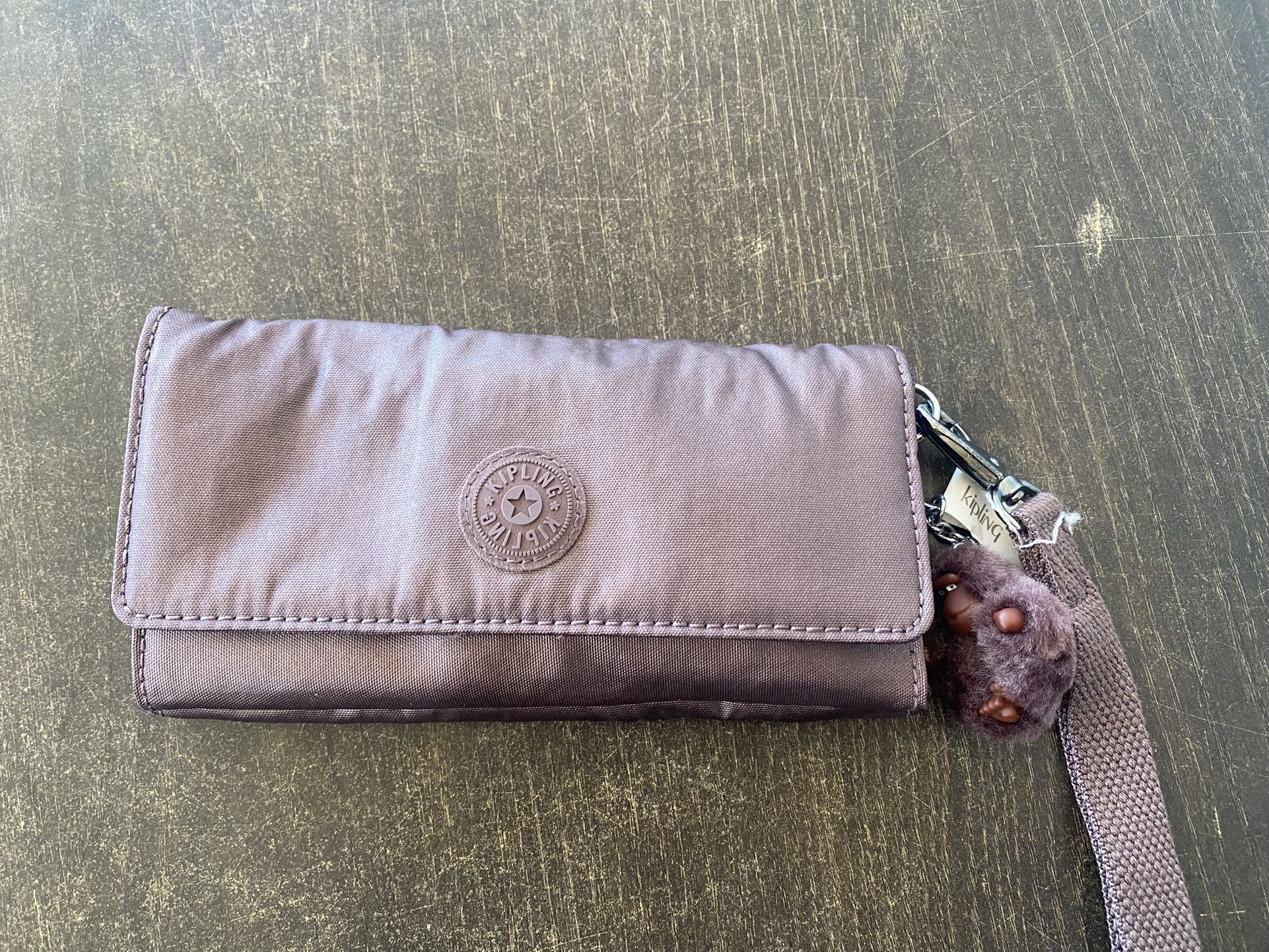 Kipling AC8151 RUBI Snap Long Wallet Wristlet Polyamide Dark Maroon Metallic
