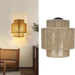 Arturesthome 1 Light Rustic Wall Sconces, Hand Woven Hemp Rope 