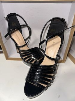 London rag Britney black strappy platform stilettos glossy