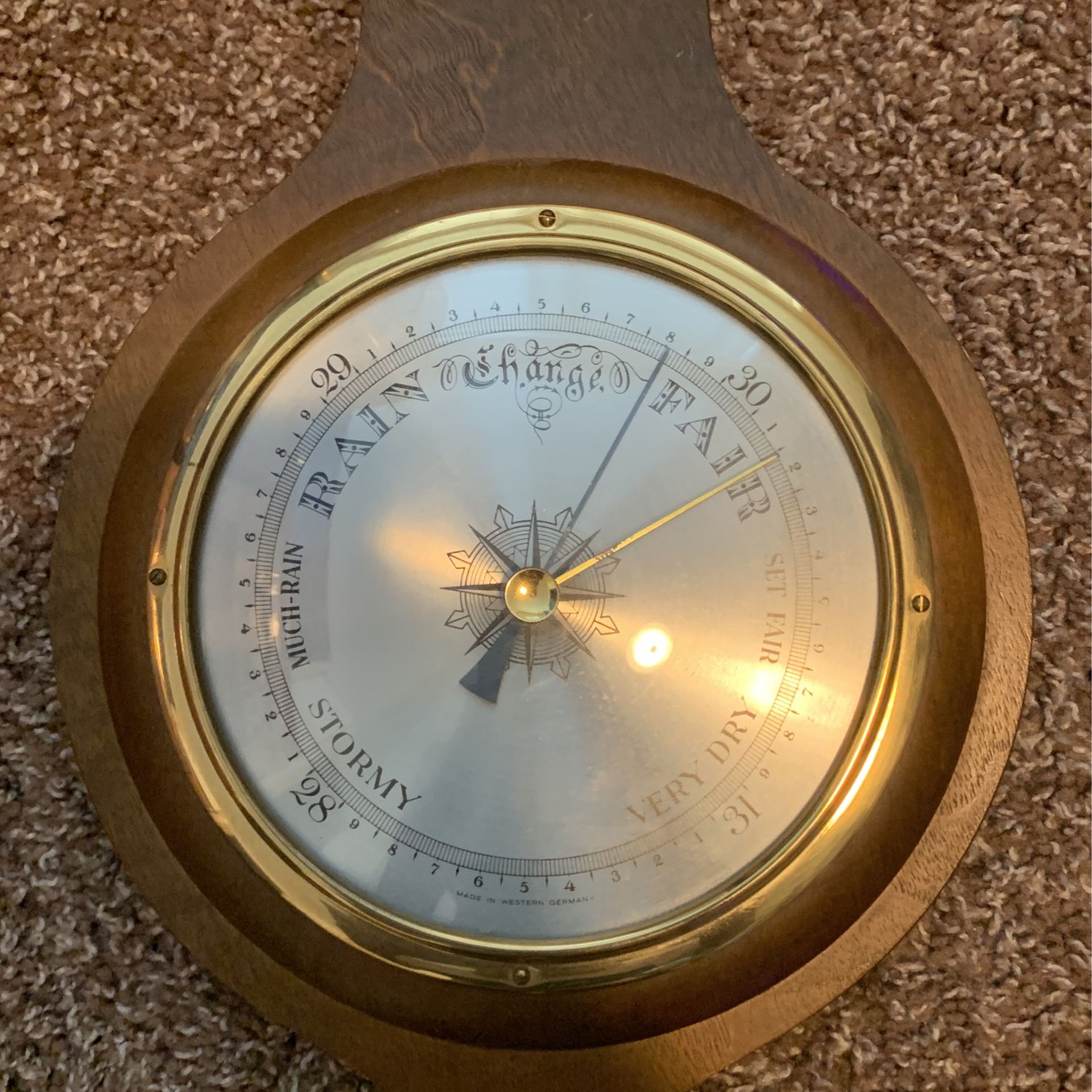 Vintage 28  Jason Banjo Style Weather Station, Wood Cased Clock 