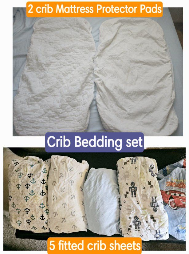 BABY CRIB BEDDING LOT ☆ FITTED SHEETS & MATTRESS PROTECTOR PADS☆  BUNDLE