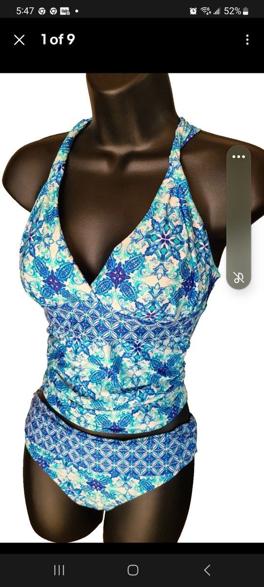 Women’s Two Piece Blue Swimsuit By La Blanca Cross Back 36 C Size M