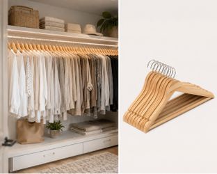 approximately  75 Wooden Clothes Hangers Set