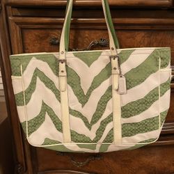 Vintage Coach Bag Green And White 