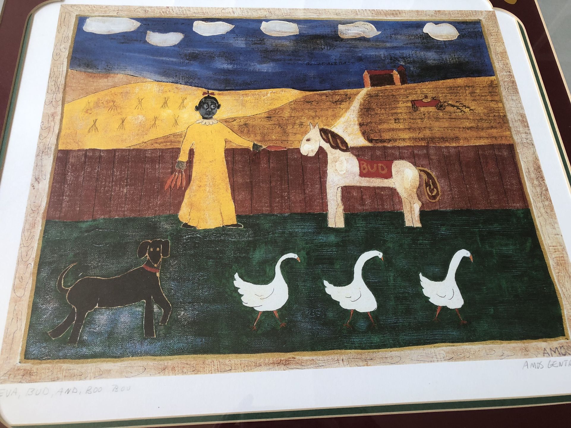 Framed Ltd Ed Signed Lithograph "Eva, Bud and Boo Boo" 28.5x 26.5 -AMOS GENTRY