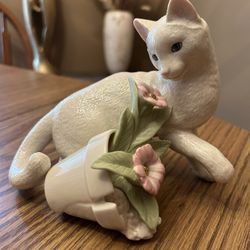 Lenox White Cat Figurine Kittys Garden Broken Flower Pot American By Design