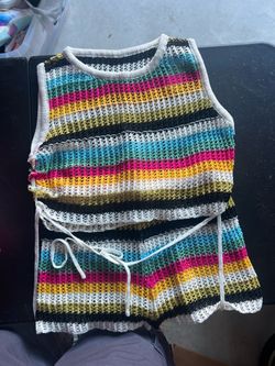 Multicolor Striped Crochet Top and Shorts Set